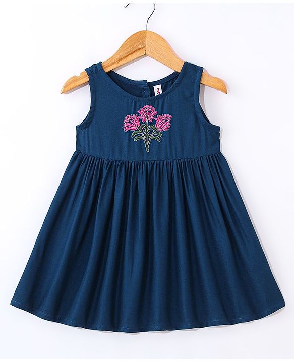 Babyhug Woven Ethnic Dress with Full Sleeves Shrug & Front Tie-Up Details Dots Print - Indigo