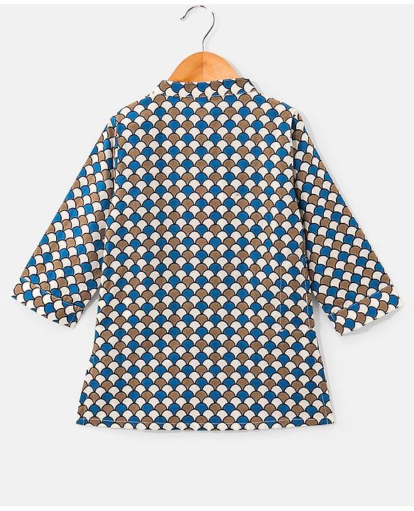 Babyhug 100% Cotton Knit Full Sleeves Kurta & Dhoti Set Angarakha Print - Blue & Brown