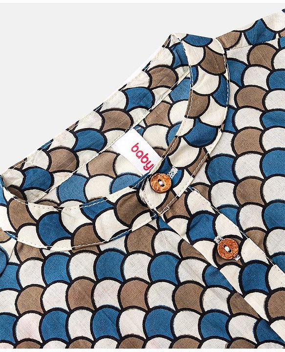 Babyhug 100% Cotton Knit Full Sleeves Kurta & Dhoti Set Angarakha Print - Blue & Brown
