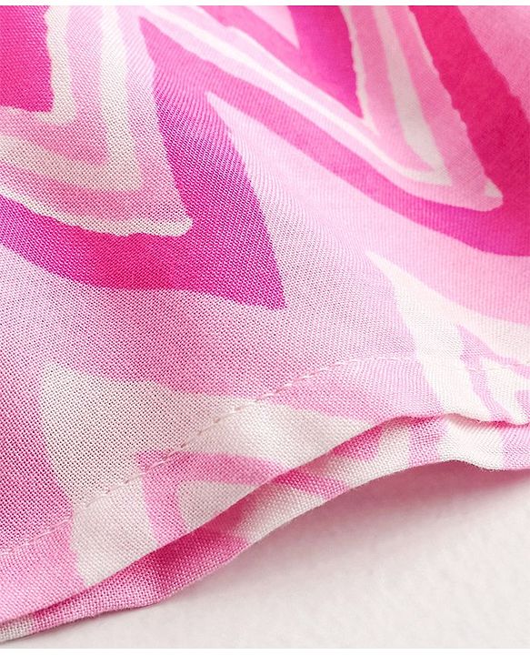Babyhug 100% Cotton Woven Sleeveless Chevron Print Embroidered Sequins Dress - Pink