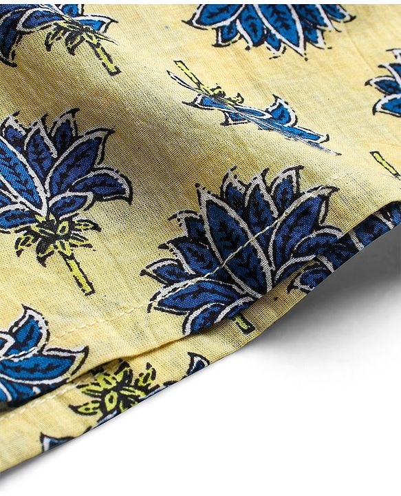 Babyhug 100% Cotton Full Sleeves Floral Print Kurta & Dhoti Set - Light Yellow