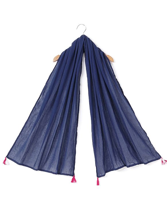 Babyhug 100% Cotton Full Sleeves Kurti & Palazzo With Dupatta Floral Print & Embroidery- Indigo