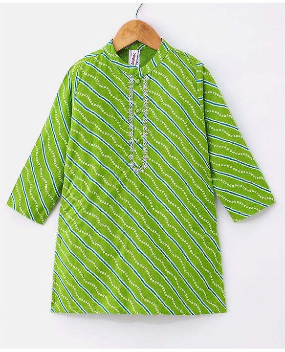 Babyhug Cotton Full Sleeves Kurta & Dhoti Set Bandhani Print - Green