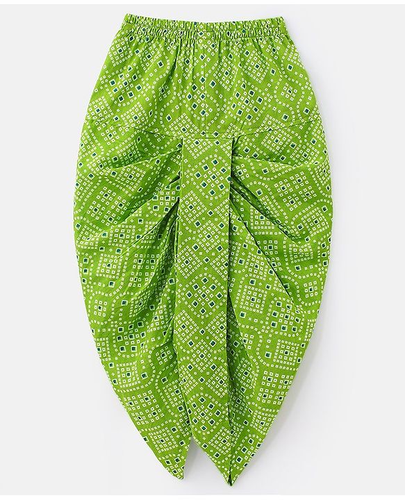 Babyhug Cotton Full Sleeves Kurta & Dhoti Set Bandhani Print - Green