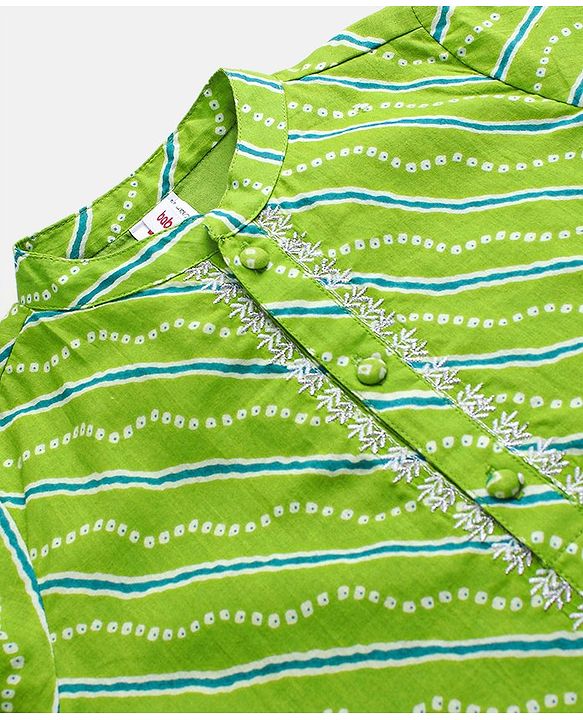 Babyhug Cotton Full Sleeves Kurta & Dhoti Set Bandhani Print - Green