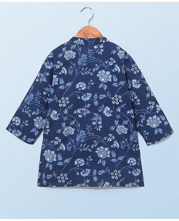 Babyhug 100% Cotton Woven Full Sleeves Kurta with Payjama Set Floral Print - Blue