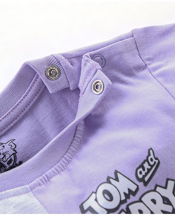 Babyhug Cotton Half Sleeves T-Shirt Tom and Jerry Print - White Melange & Purple