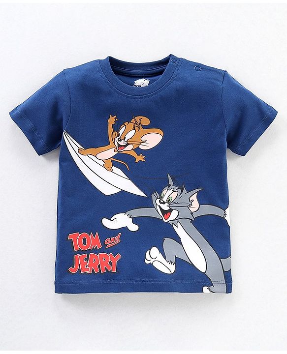 Babyhug Cotton Half Sleeves T-Shirt Tom & Jerry Print - Dark Blue