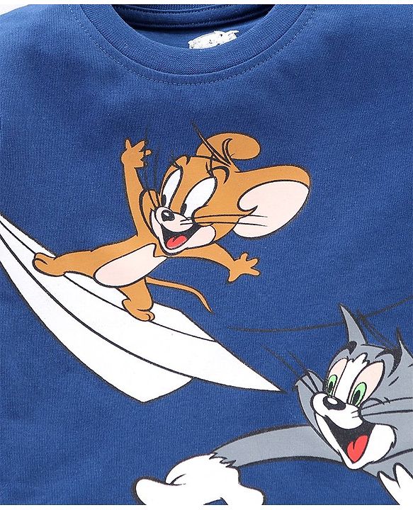 Babyhug Cotton Half Sleeves T-Shirt Tom & Jerry Print - Dark Blue