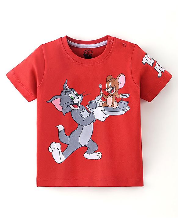 Babyhug Cotton Half Sleeves T-Shirt Tom and Jerry Print - Red