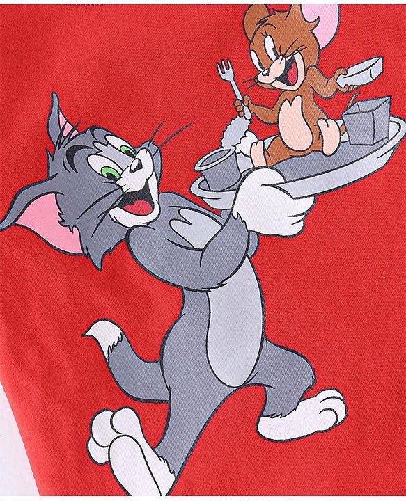 Babyhug Cotton Half Sleeves T-Shirt Tom and Jerry Print - Red