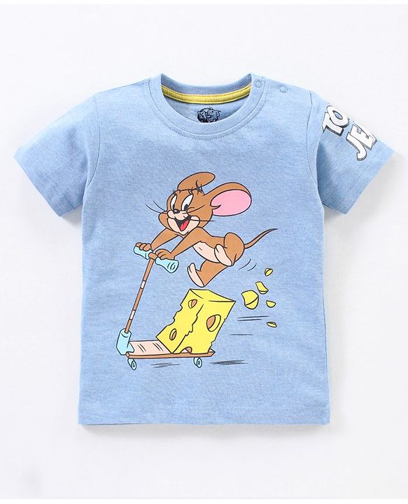 Babyhug Cotton Half Sleeves T-Shirt Tom & Jerry Print - Blue Melange
