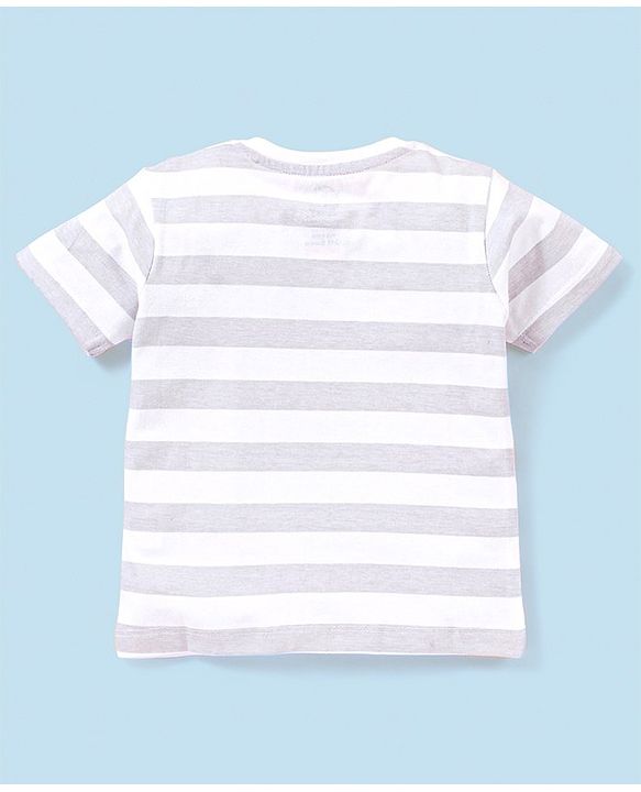 Babyhug Cotton Jersey Knit Half Sleeves Striped T-Shirt Tom & Jerry Print - White & Grey Melange