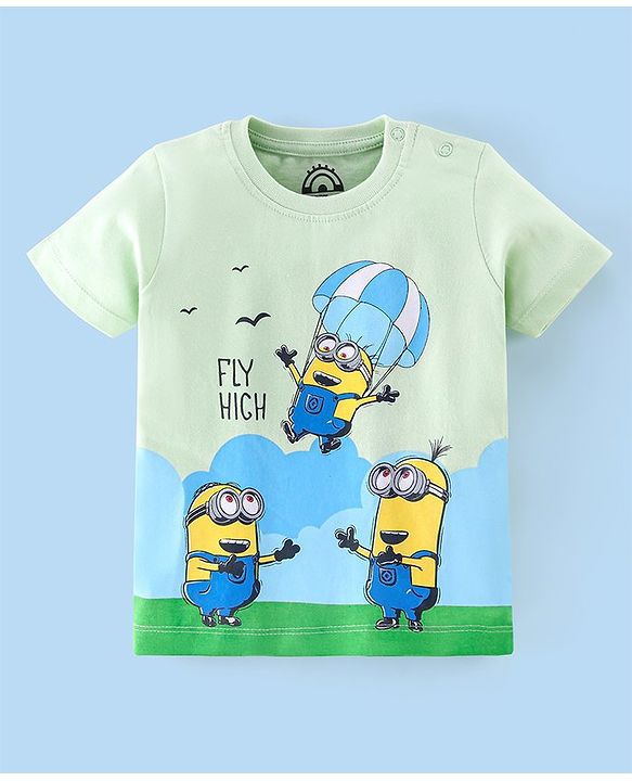 Babyhug Cotton Knit Half Sleeves T-Shirt with Minion Graphics - Light Green
