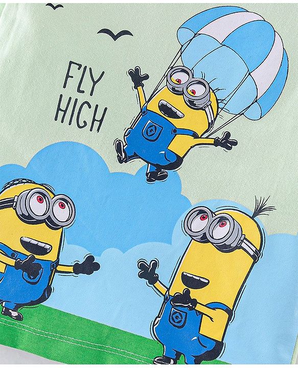 Babyhug Cotton Knit Half Sleeves T-Shirt with Minion Graphics - Light Green