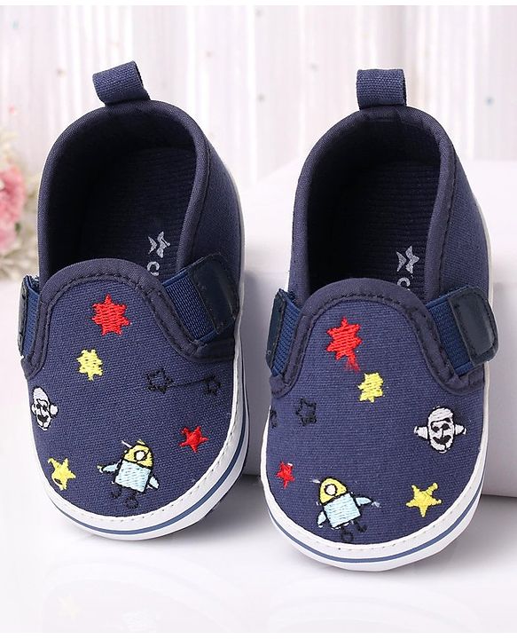 Cute Walk by Babyhug Embroidered Booties with Velcro Closure - Blue