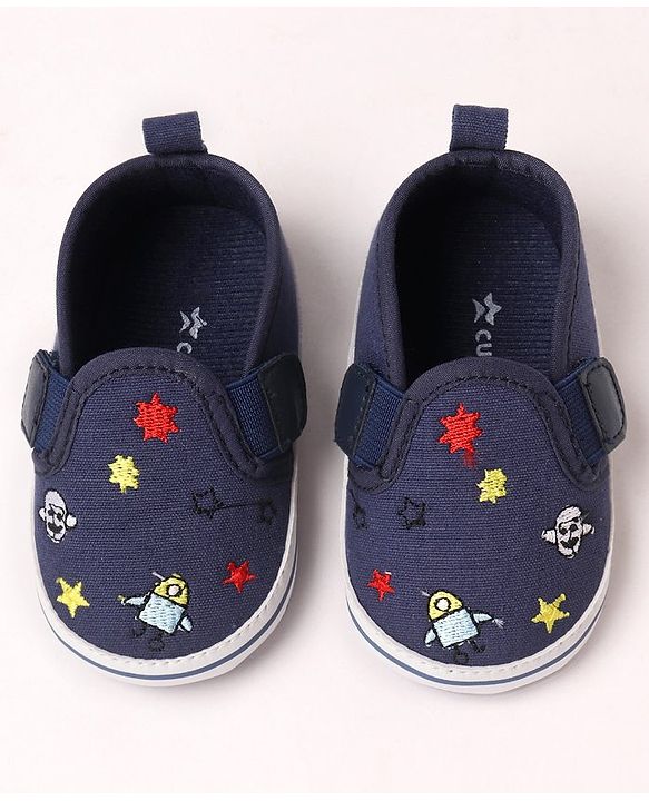 Cute Walk by Babyhug Embroidered Booties with Velcro Closure - Blue