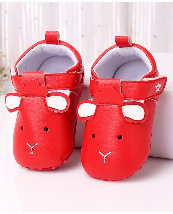 Cute Walk by Babyhug Booties Face Design with Velcro Closure - Red