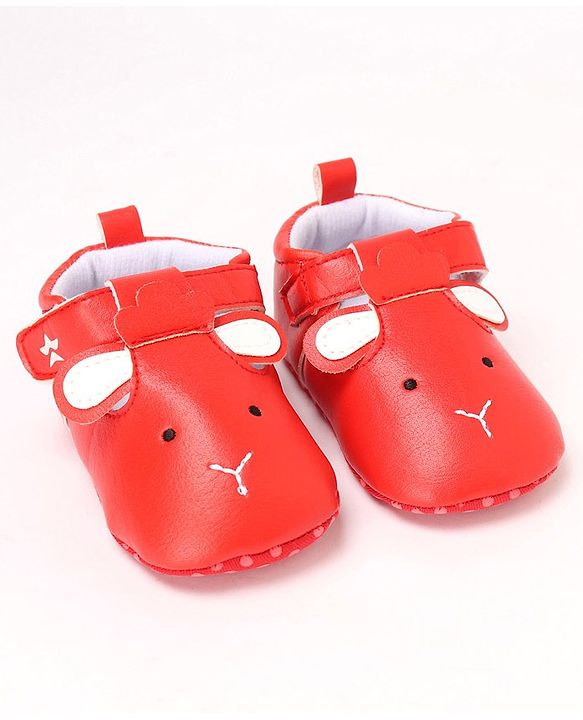 Cute Walk by Babyhug Booties Face Design with Velcro Closure - Red