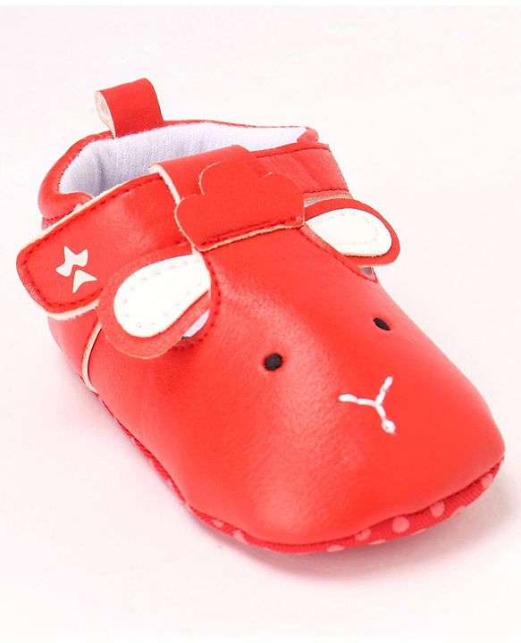 Cute Walk by Babyhug Booties Face Design with Velcro Closure - Red