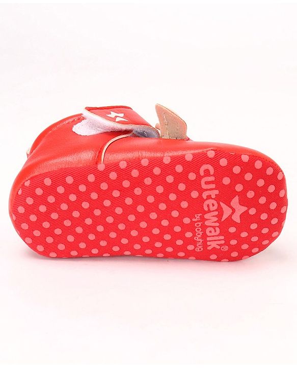 Cute Walk by Babyhug Booties Face Design with Velcro Closure - Red