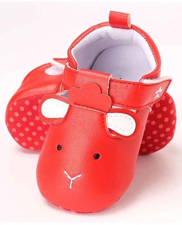 Cute Walk by Babyhug Booties Face Design with Velcro Closure - Red