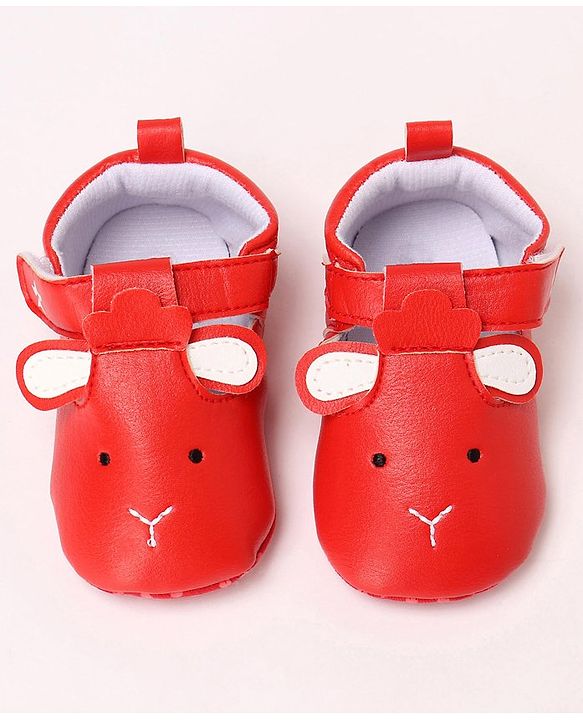 Cute Walk by Babyhug Booties Face Design with Velcro Closure - Red