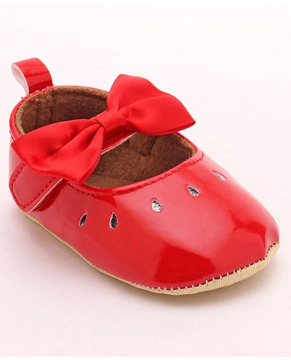 Cute Walk by Babyhug Party Booties with Bow and Velcro Closure - Red
