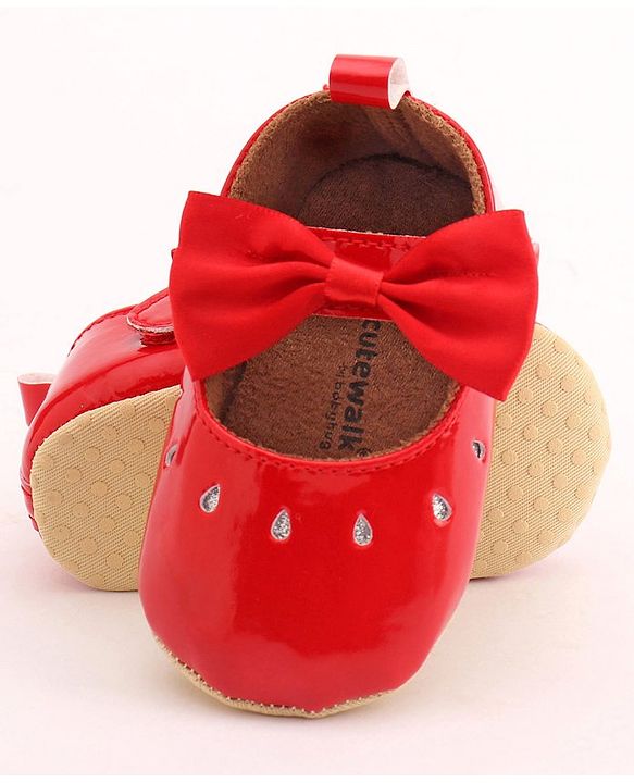 Cute Walk by Babyhug Party Booties with Bow and Velcro Closure - Red