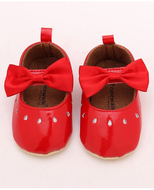 Cute Walk by Babyhug Party Booties with Bow and Velcro Closure - Red