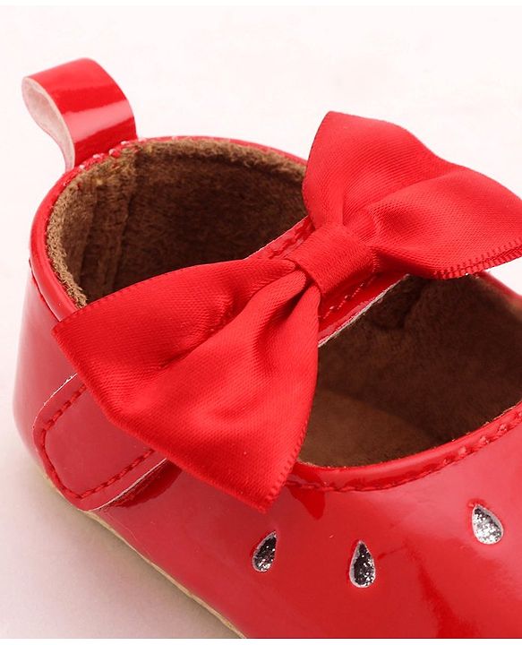 Cute Walk by Babyhug Party Booties with Bow and Velcro Closure - Red