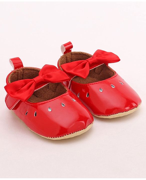 Cute Walk by Babyhug Party Booties with Bow and Velcro Closure - Red