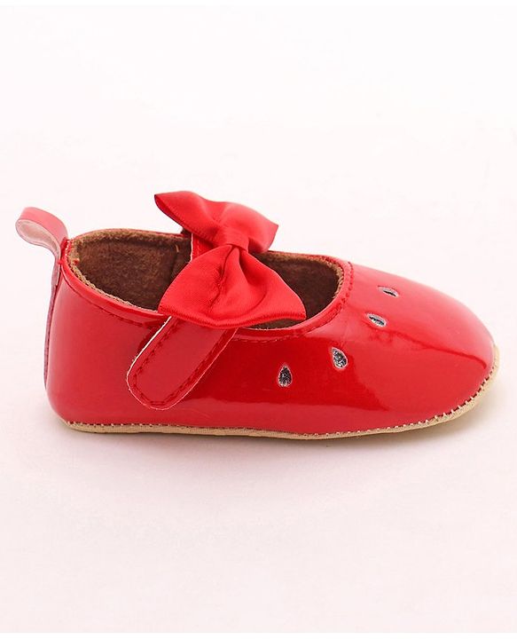 Cute Walk by Babyhug Party Booties with Bow and Velcro Closure - Red
