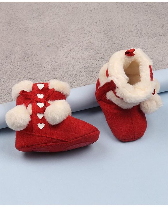 Cute Walk by Babyhug Booties with Velcro Closure - Red