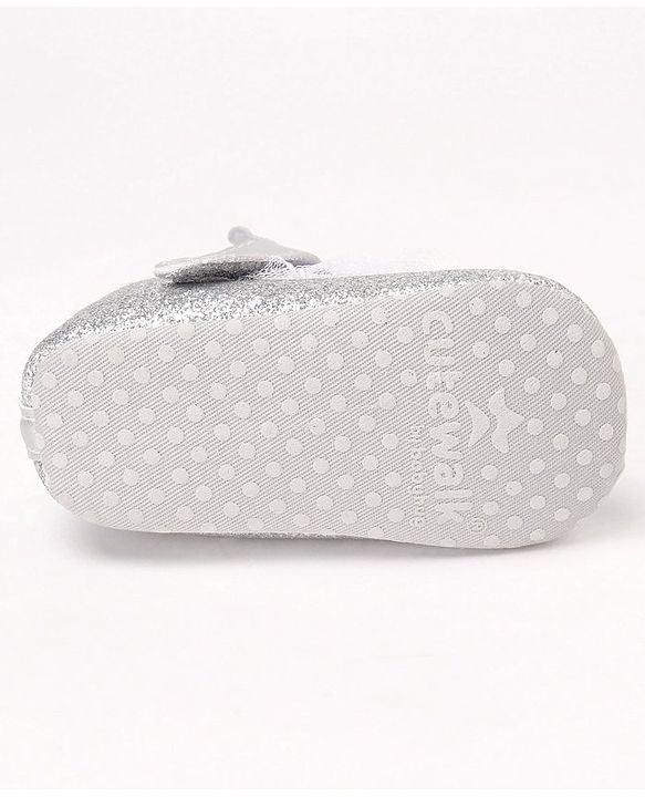 Cute Walk by Babyhug Party Glitter Booties with Crown Applique and Velcro Closure - Silver