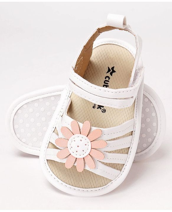 Cute Walk by Babyhug Velcro Closure Sandal Style Booties With Floral Applique - White