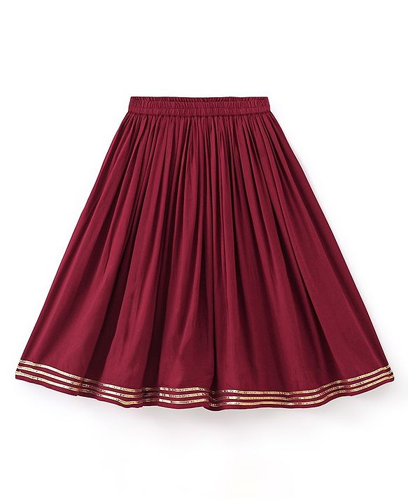 Babyhug Three Fourth Sleeveless Foil Printed Kurta Lehenga Set With Dupatta - Maroon