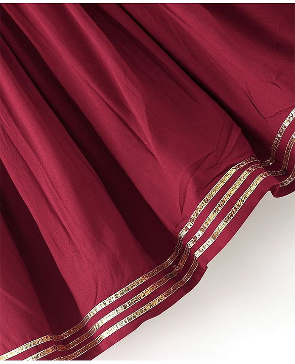 Babyhug Three Fourth Sleeveless Foil Printed Kurta Lehenga Set With Dupatta - Maroon