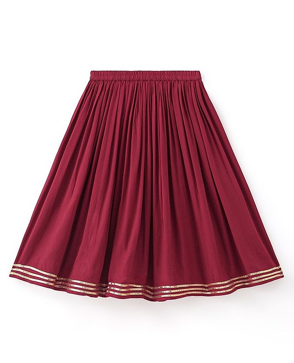 Babyhug Three Fourth Sleeveless Foil Printed Kurta Lehenga Set With Dupatta - Maroon