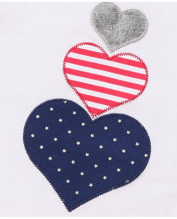 Babyhug 100% Cotton Knit Half Sleeves Top & Shorts Set with Bow Applique Heart & Stars Print - White & Navy