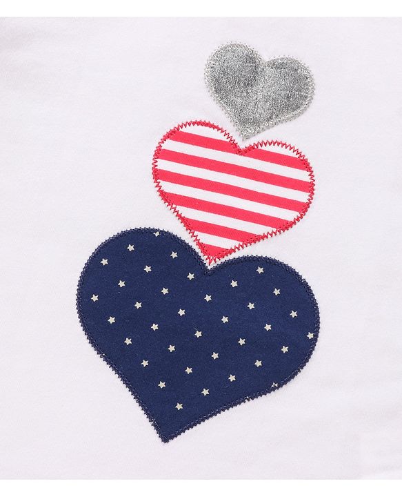 Babyhug 100% Cotton Knit Half Sleeves Top & Shorts Set with Bow Applique Heart & Stars Print - White & Navy