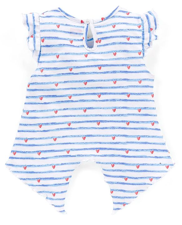 Babyhug 100% Cotton Knit Half Sleeves Striped Top and Legging Set Heart Print - Peach & White