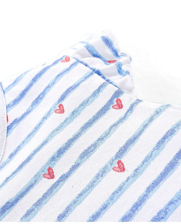 Babyhug 100% Cotton Knit Half Sleeves Striped Top and Legging Set Heart Print - Peach & White