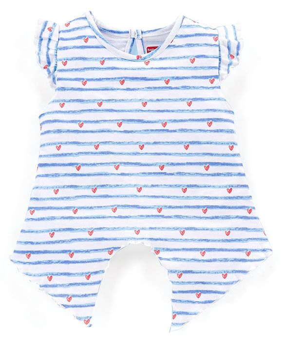 Babyhug 100% Cotton Knit Half Sleeves Striped Top and Legging Set Heart Print - Peach & White
