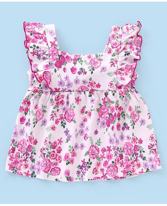 Babyhug 100% Cotton Sleeveless Top & Short Set Floral Print- Pink