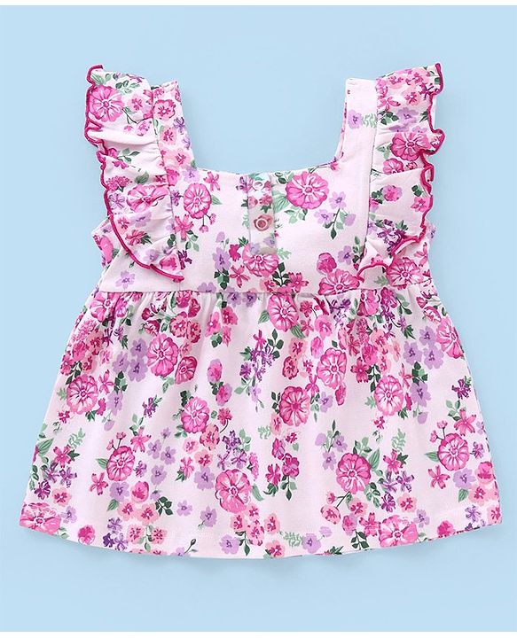 Babyhug 100% Cotton Sleeveless Top & Short Set Floral Print- Pink