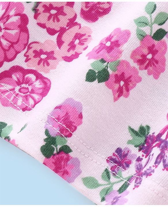 Babyhug 100% Cotton Sleeveless Top & Short Set Floral Print- Pink