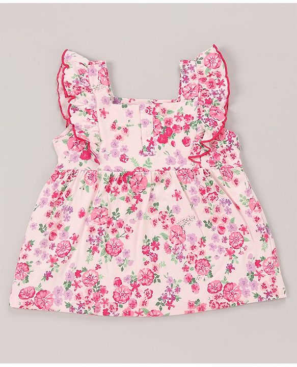 Babyhug 100% Cotton Sleeveless Top & Short Set Floral Print- Pink