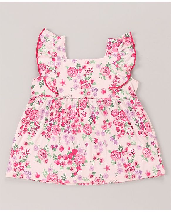Babyhug 100% Cotton Sleeveless Top & Short Set Floral Print- Pink