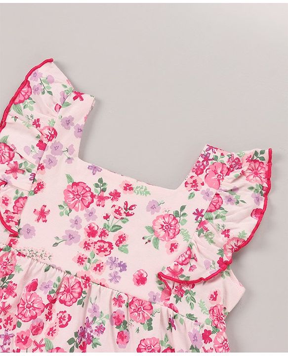 Babyhug 100% Cotton Sleeveless Top & Short Set Floral Print- Pink